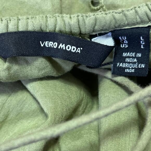 Vero Moda Green Sleeveless Eyelet Flutter Sleeve Crisscross Back A-line Dress L - Picture 4 of 5